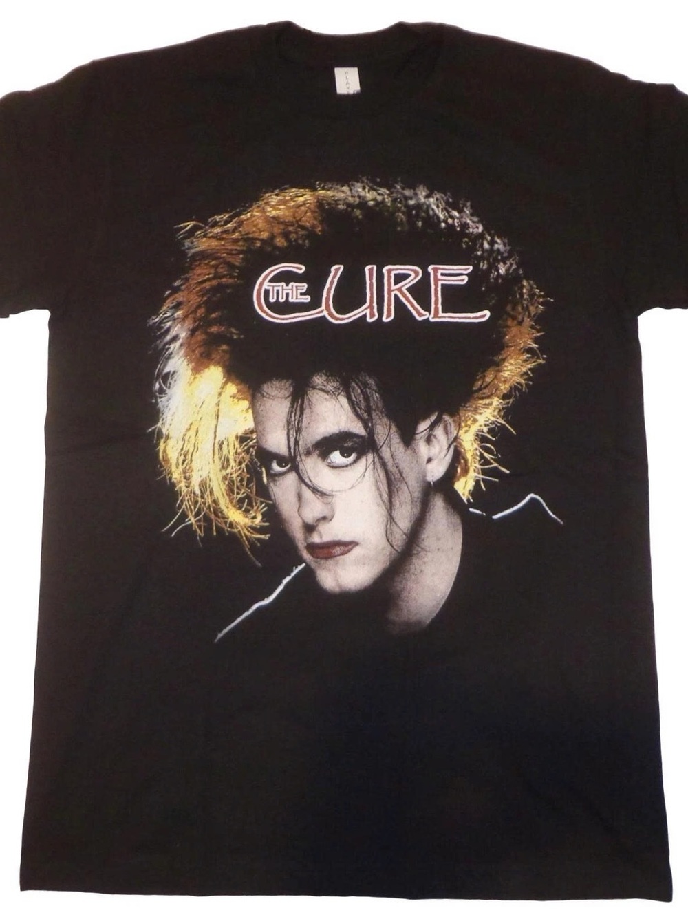 Black The Cure Portrait Graphic Tee with Gold Hair Accents